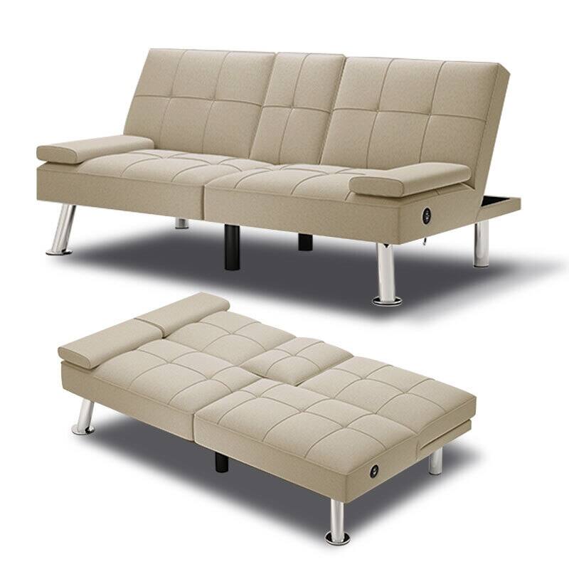 Linen Upholstered Modern Convertible Folding Futon Sofa Bed for Compact Living Space