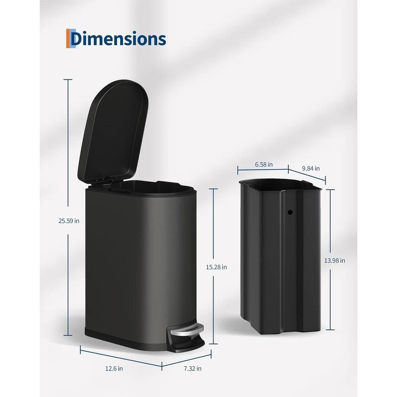 2.6 Gallon/10 Liter Slim Trash Can, Stainless Steel Garbage Bin with Removable Inner Bucket