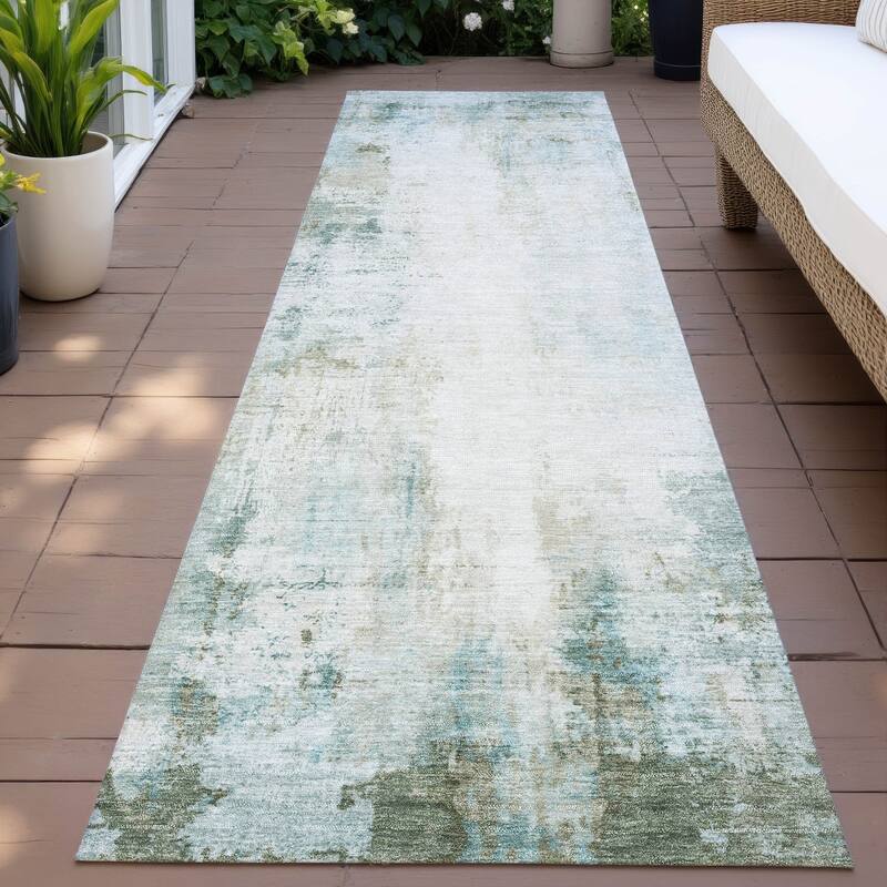 Machine Washable Indoor/Outdoor Abstract Solid Chantille Rug - Sage - 2'3" x 7'6"