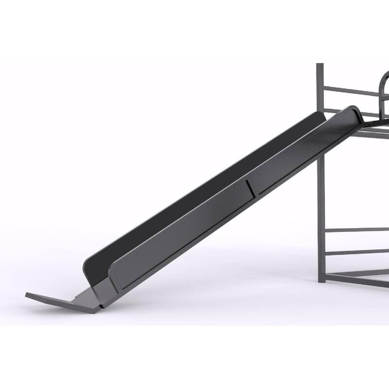 Full Size Metal Loft Bed with Slide, Ladder, and Side Shelf