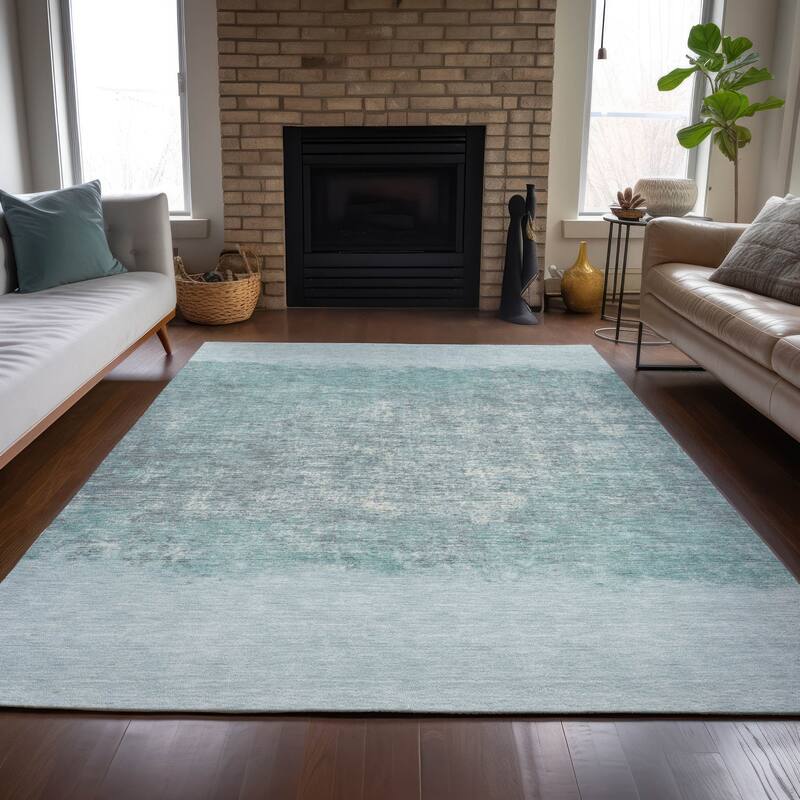 Machine Washable Indoor/Outdoor Border Ombre Chantille Rug