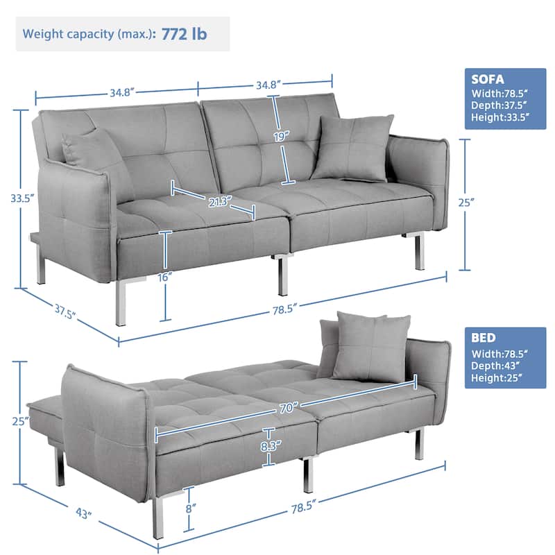 Yaheetech 78in Convertible Futon Sofa Bed with Fabric Cover