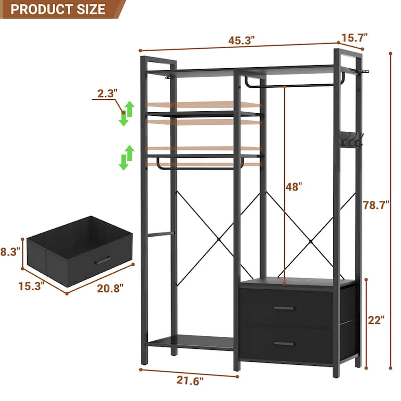 Garment Rack Heavy Duty Clothes Rack Free Standing Closet Organizer with Shelves and 2 hanging Rods