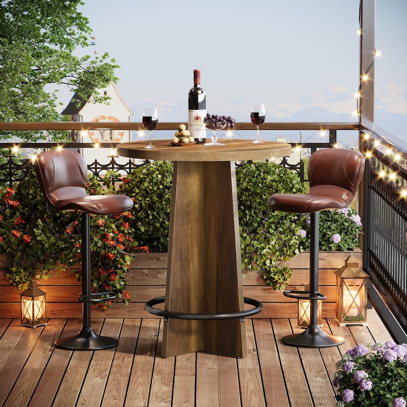 Round Bar Table with Pedestal Base, 37.4'' Tall Bistro Pub Table