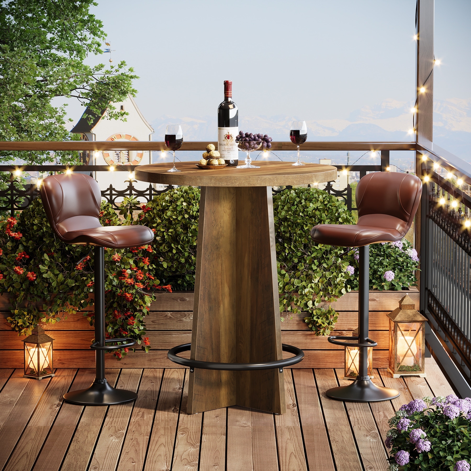 Wood Bar Table, Bistro Pub Table, Coffee House Kitchen Dining Home