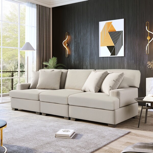 Modern Linen Fabric 3 Seat Sofa with Removable Back and Seat