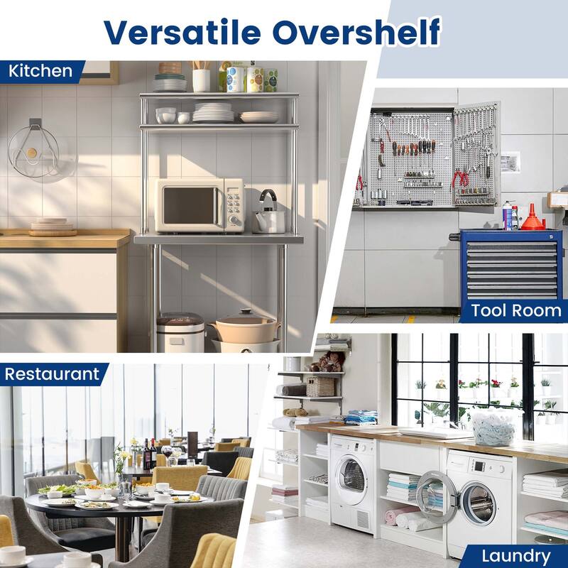 Costway 36'' 2-Tier Overshelf for Prep & Worktable Stainless Steel - See Details