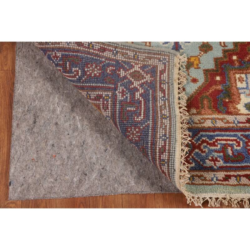 Turquoise Geometric Heriz Serapi Foyer Rug Hand-Knotted Wool Carpet - 3'0"x 4'11"