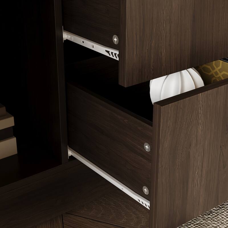 Bookshelves Bookcase Modular Glass Display Cabinet with LED Lights, Dark Wood Storage Combination Cabinet System