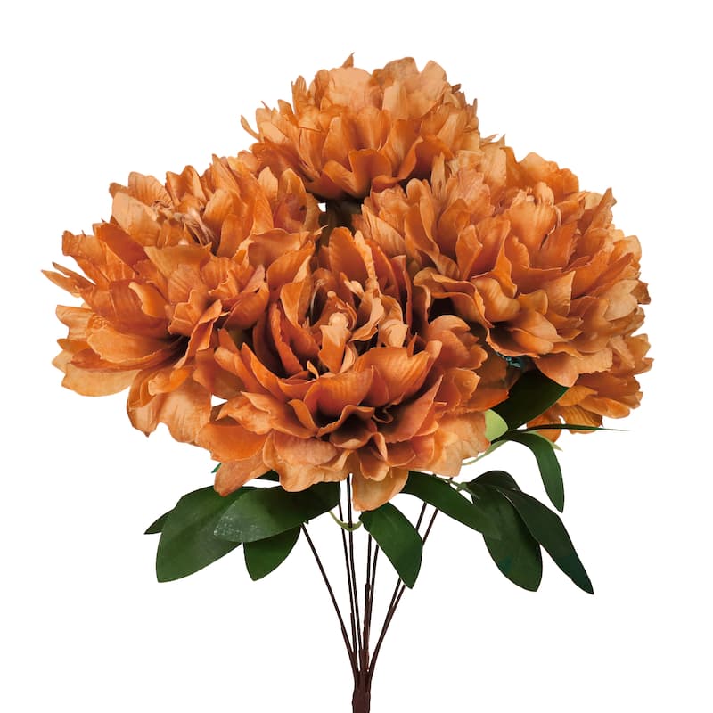 Set of 2 Brown Cafe Artificial Lush Hybrid Peony Flower Stem Bush Bouquet 17in - 17" L x 10" W x 10" DP