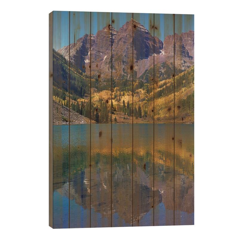 Maroon Bells, Maroon Lake, Colorado Print On Wood by Tim Fitzharris - Multi-Color - 26x18x1.5