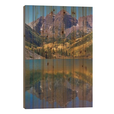 Maroon Bells, Maroon Lake, Colorado Print On Wood by Tim Fitzharris - Multi-Color