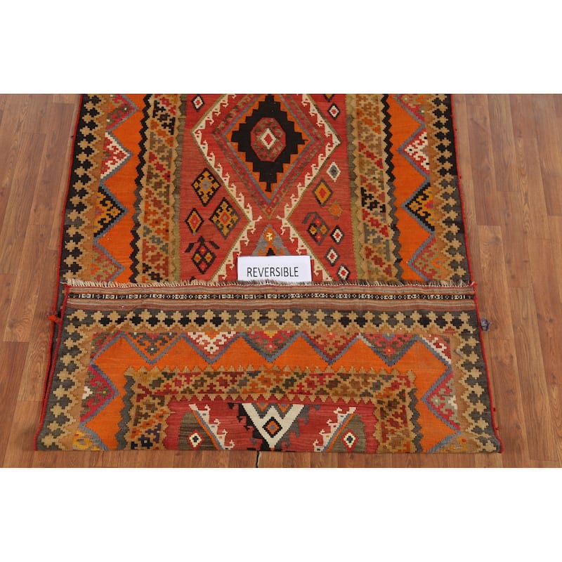 Vegetable Dye Kilim Qashqai Persian Antique Rug Handmade Wool Carpet - 4'9"x 12'1"