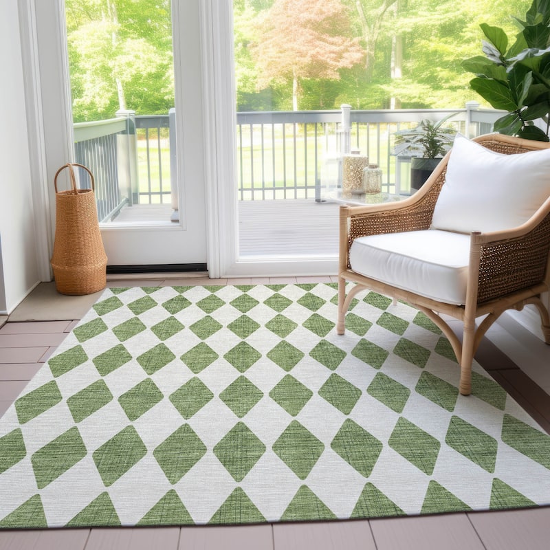 Machine Washable Indoor/ Outdoor Chantille Diamond Argyle Rug