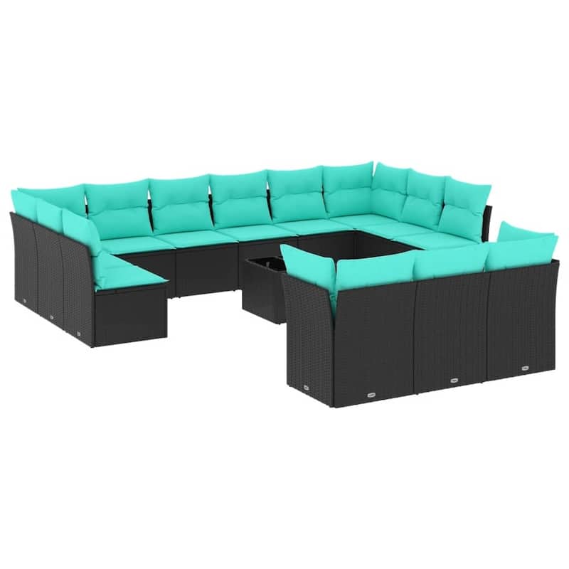 vidaXL Patio Sofa Set with Cushions Outdoor Conversation Furniture Poly Rattan - 21.7" x 24.4" x 27.2"