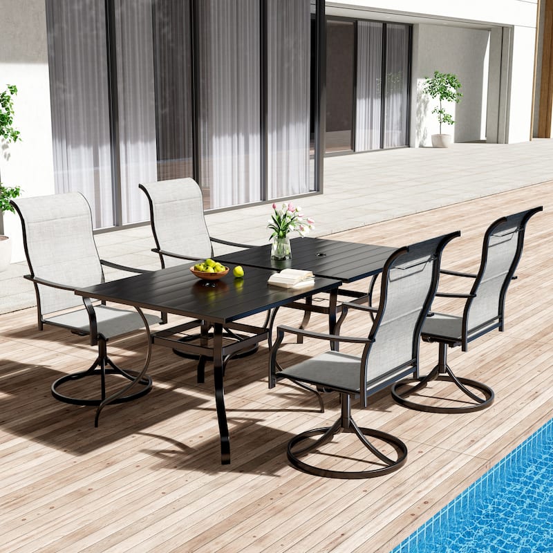 Clihome Outdoor 6 Piece Patio Textiliene Swivel Chair Dining Table Set