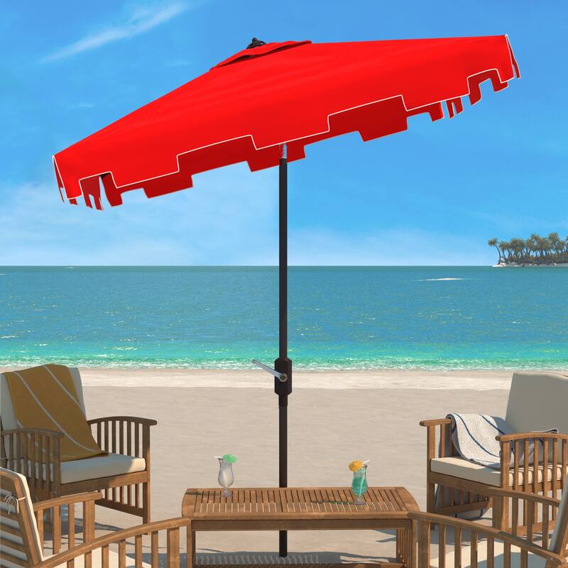 SAFAVIEH Outdoor Siena 7.5 Ft Square Market Umbrella, Base Not Included - Red/White