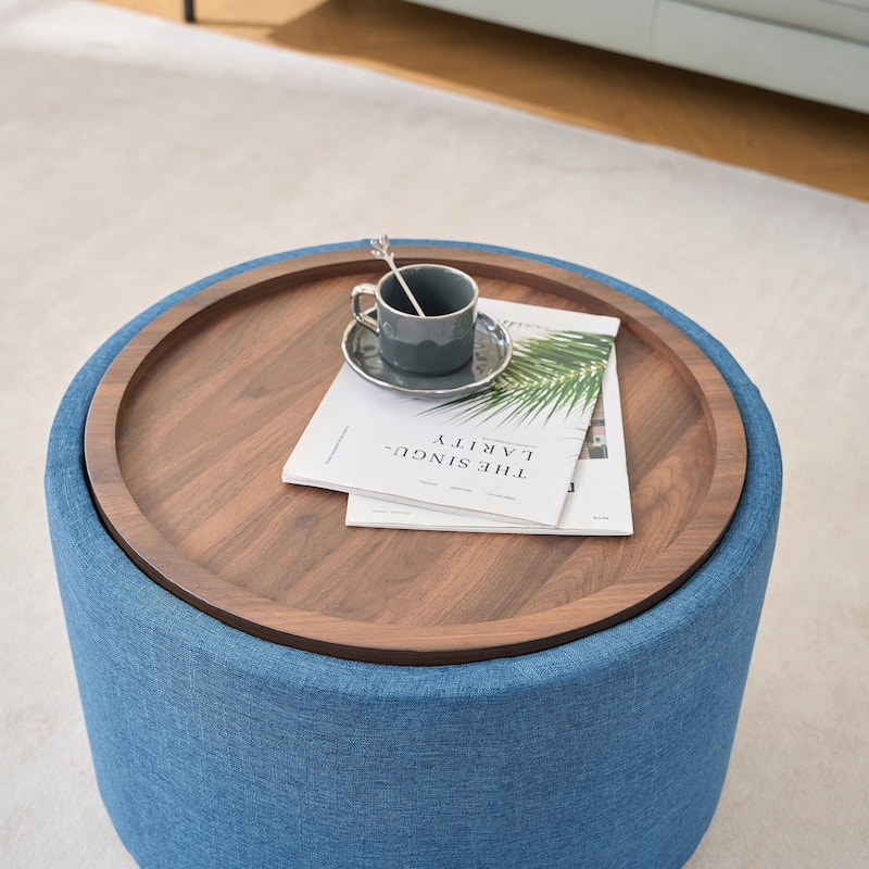 Ball & Cast Nesting Storage Ottomans of 2, Upholstered Footstool with Wood Tray