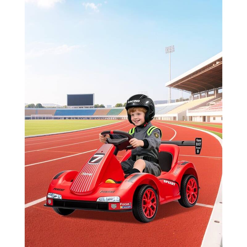 Kids Electric Go Kart, 6V Ride-On Racer Car Toy for Kids Best Gift