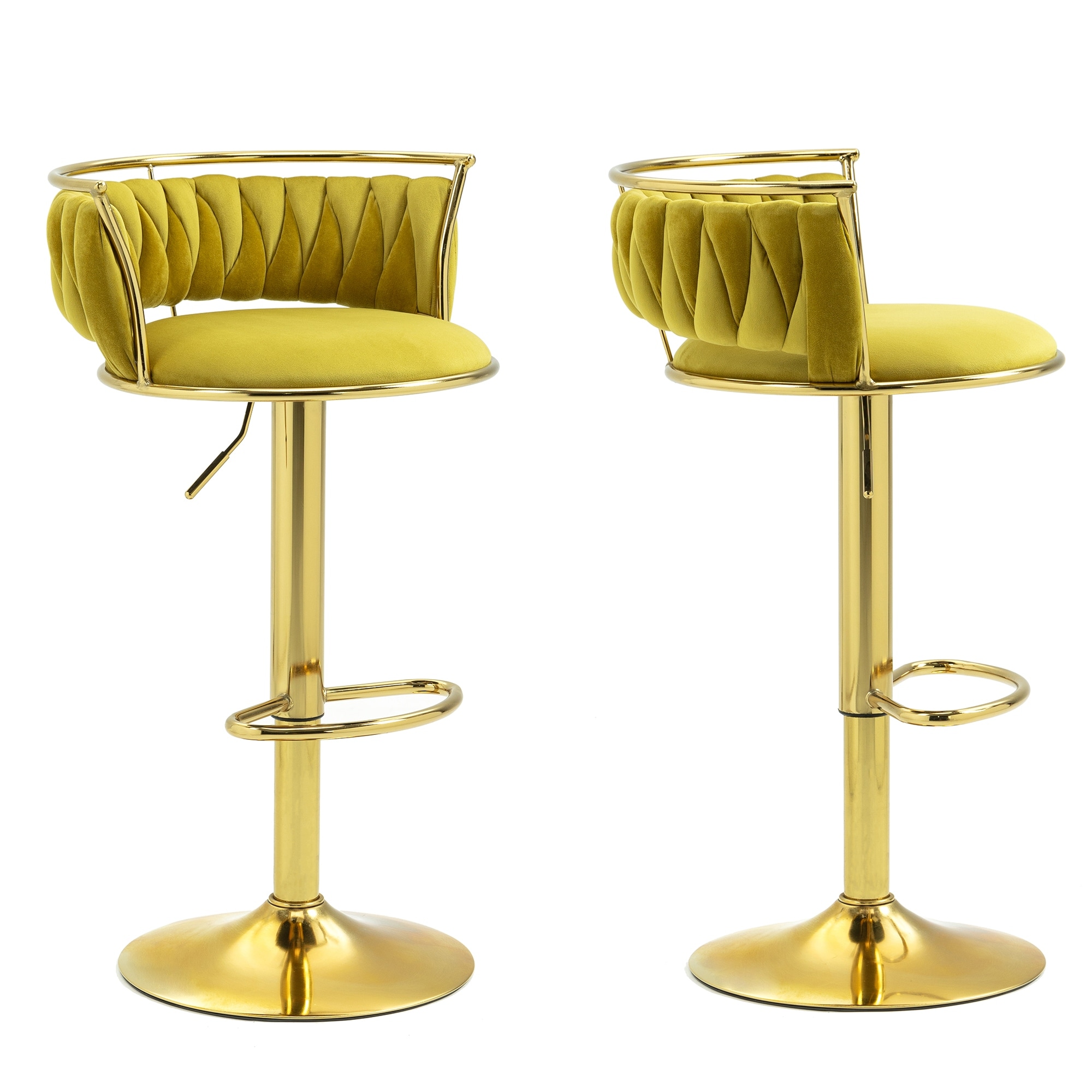 Set of 4 Bar Stools Adjustable Swivel with Gold Frame