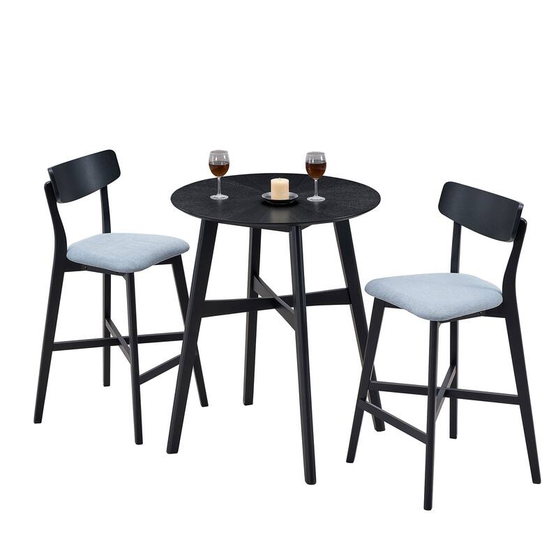 Modern 3-Piece Dining Set with Round Counter Height Bar Table & 2 Upholstered Chairs