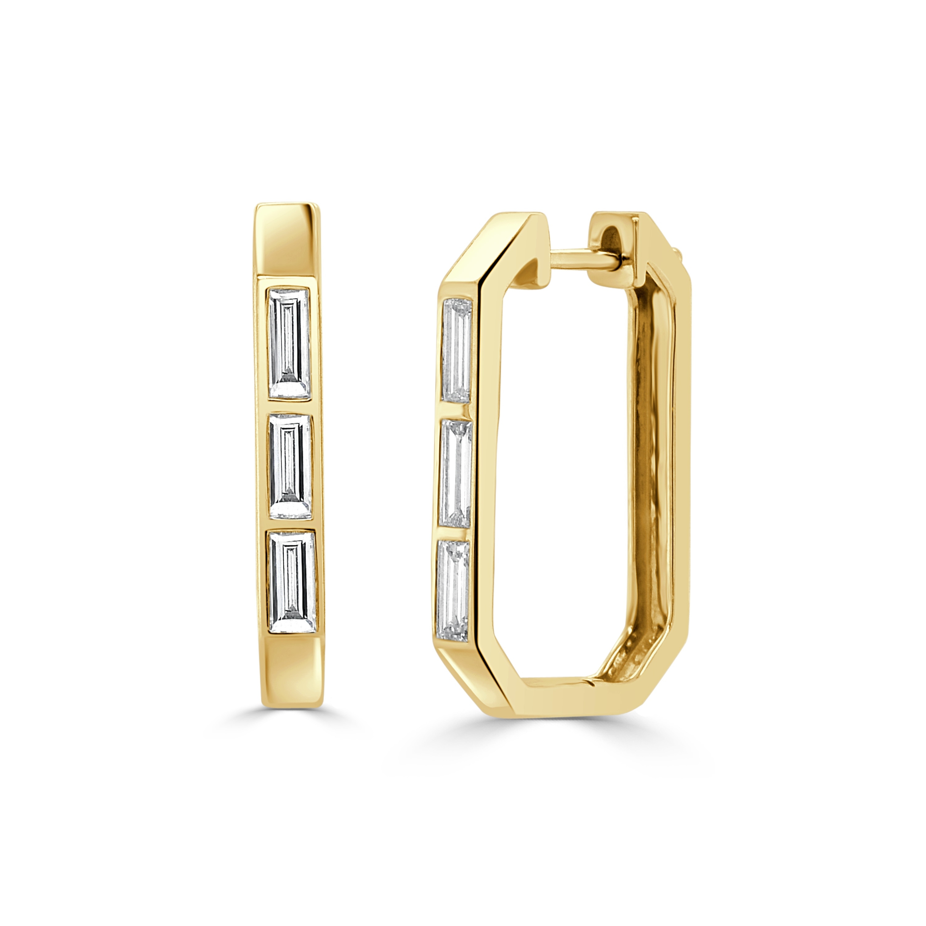Joelle Collection Natural Baguette Diamond Hoop Earrings 14K Yellow Gold 0.85 CTTW