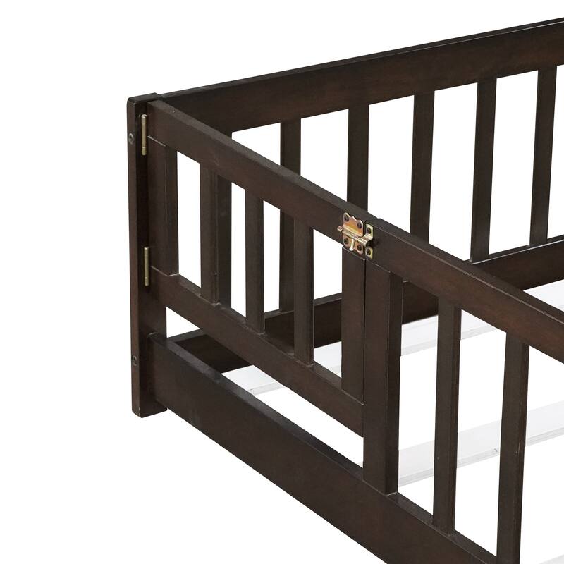 Floor Bed with Fence,Door and Safety Guardrails,Perfect for Kids' Play,Sleep and Development