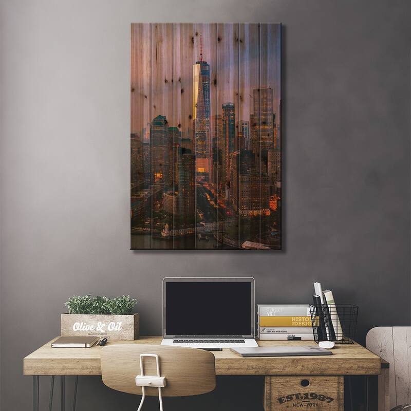 New York City Manhattan Skyline Sunset Cityscape III Print On Wood by ...
