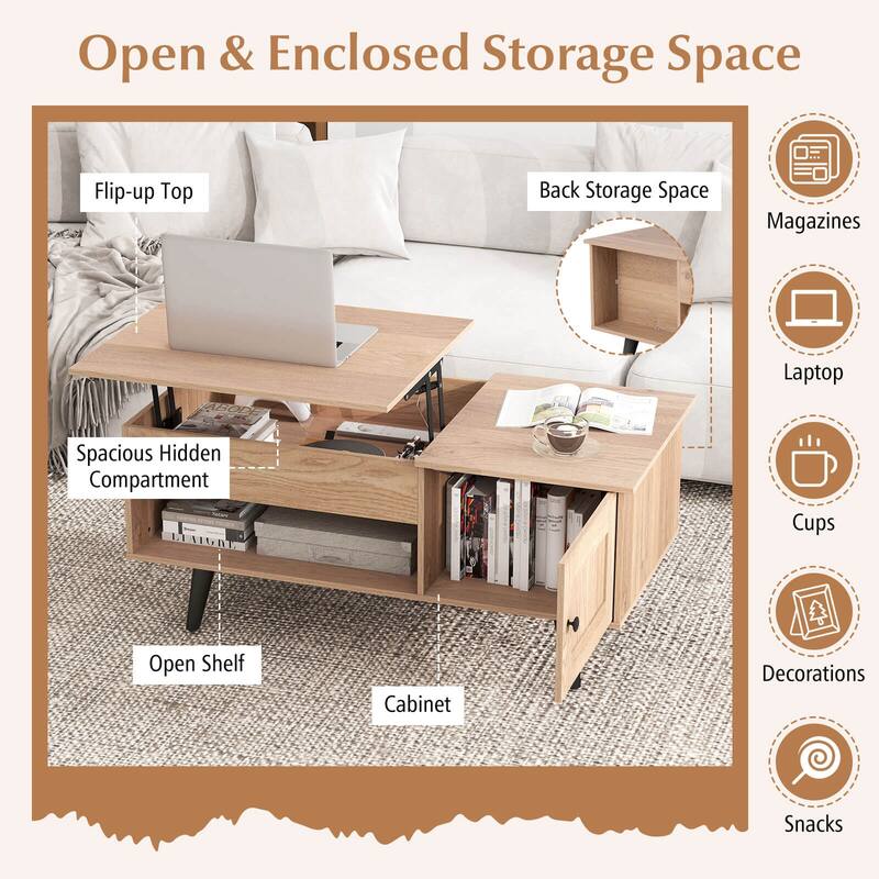 Costway Lift Top Coffee Table with Storage Hidden Compartment Cabinet - See Details
