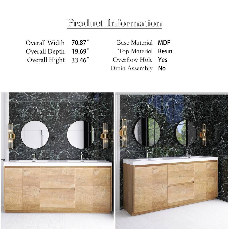 Floating Bathroom Vanity with Integrated Resin Top