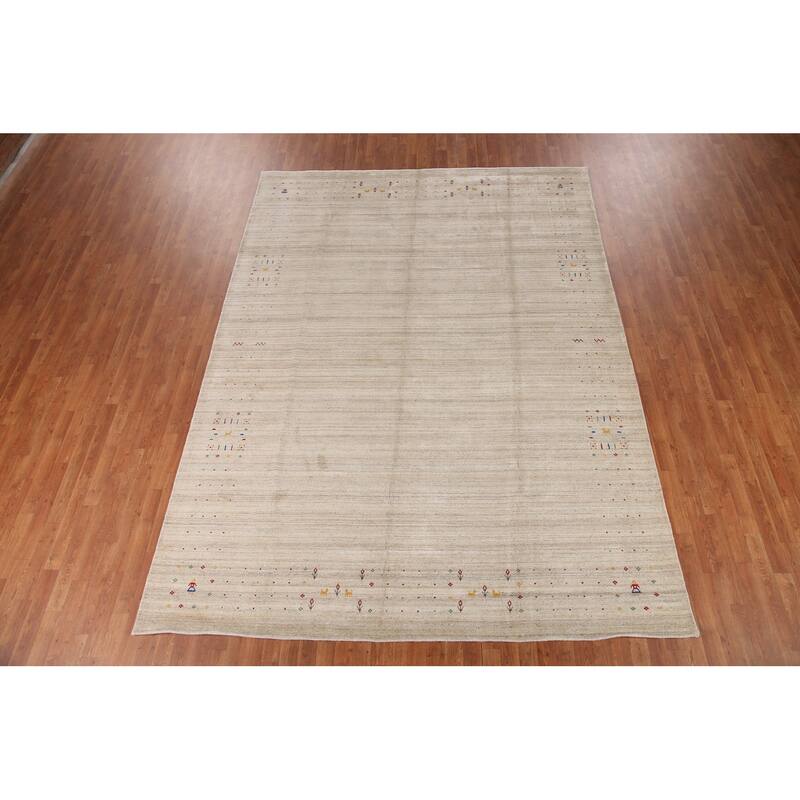 Striped Gabbeh Oriental Area Rug Hand-Knotted Wool Carpet - 8'6" x 11'7"