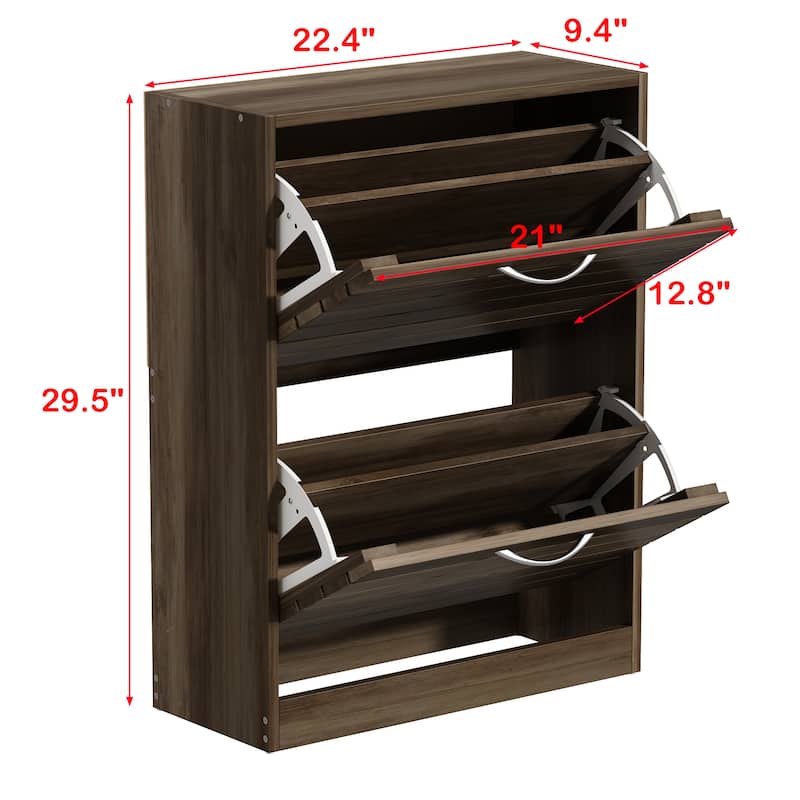 Timechee 8 Pair Shoe Storage Cabinet with 2 Drawers, Wood Louver Door