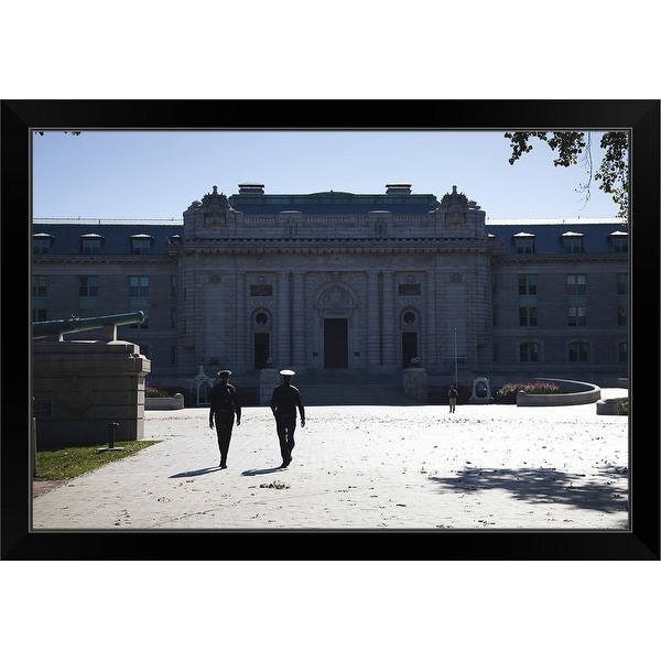 "Naval cadets walking in front of a building, Tecumseh Court, US Naval Academy" Black Framed Print