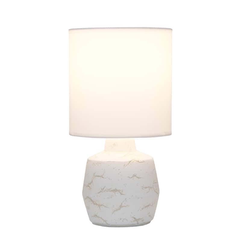 Modern Ceramic Table Lamp with Fabric Drum Shade Compact Marble Inspired Design - 7.09” x 7.09” x 13.30” - Off-White