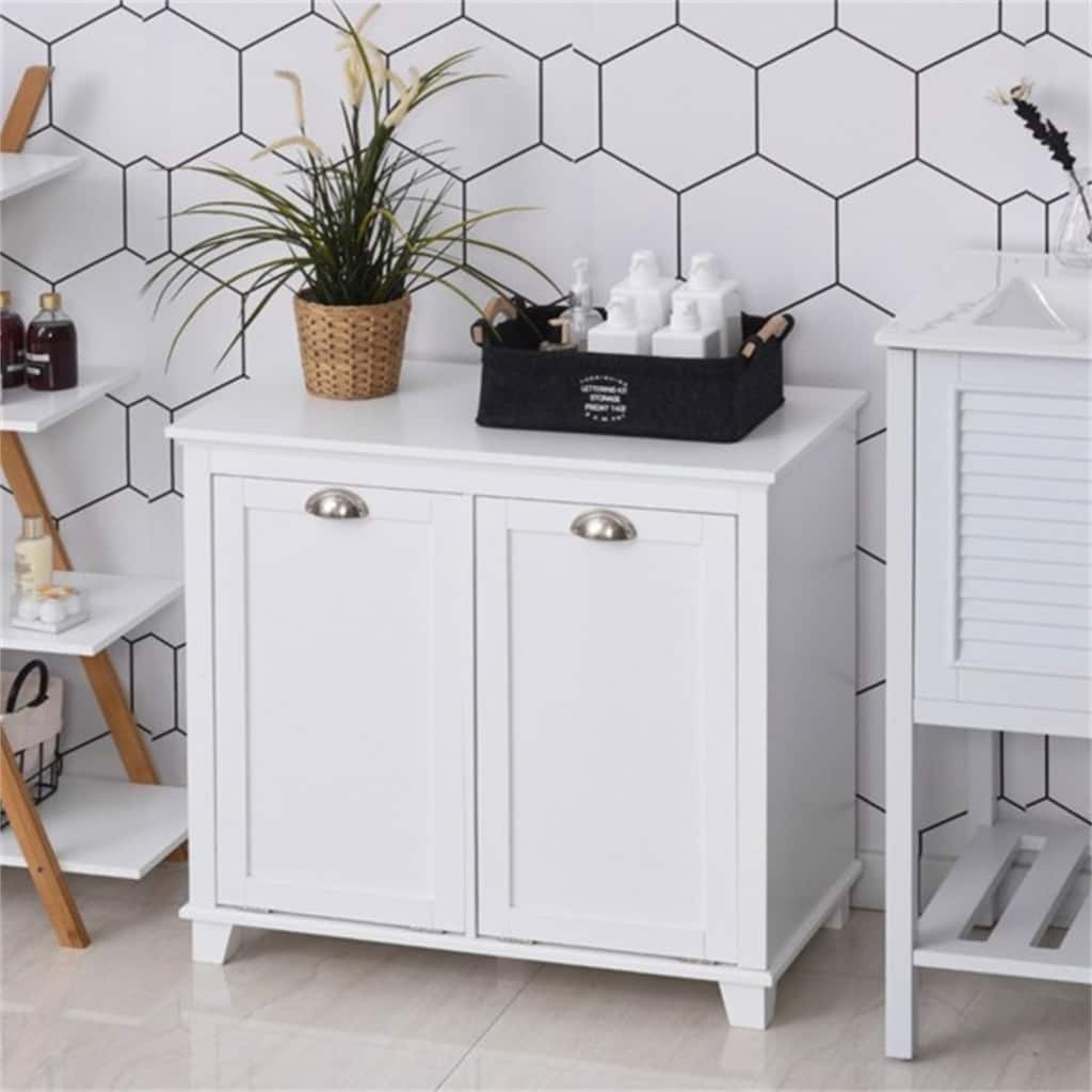 White Tilt Out Laundry Sorter Bathroom Storage Cabinet