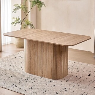 63 Inch Large Dining Table for 4-6 People, Rounded Corners, Wood Strip ...