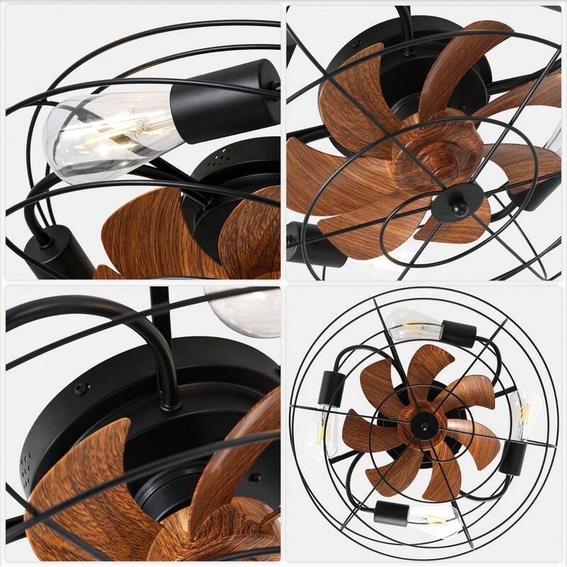 Cusp Barn 20'' Farmhouse Caged Ceiling Fan with Light, Modern Enclosed Low Profile Flush Mount Reversible Fandelier Ceiling Fan