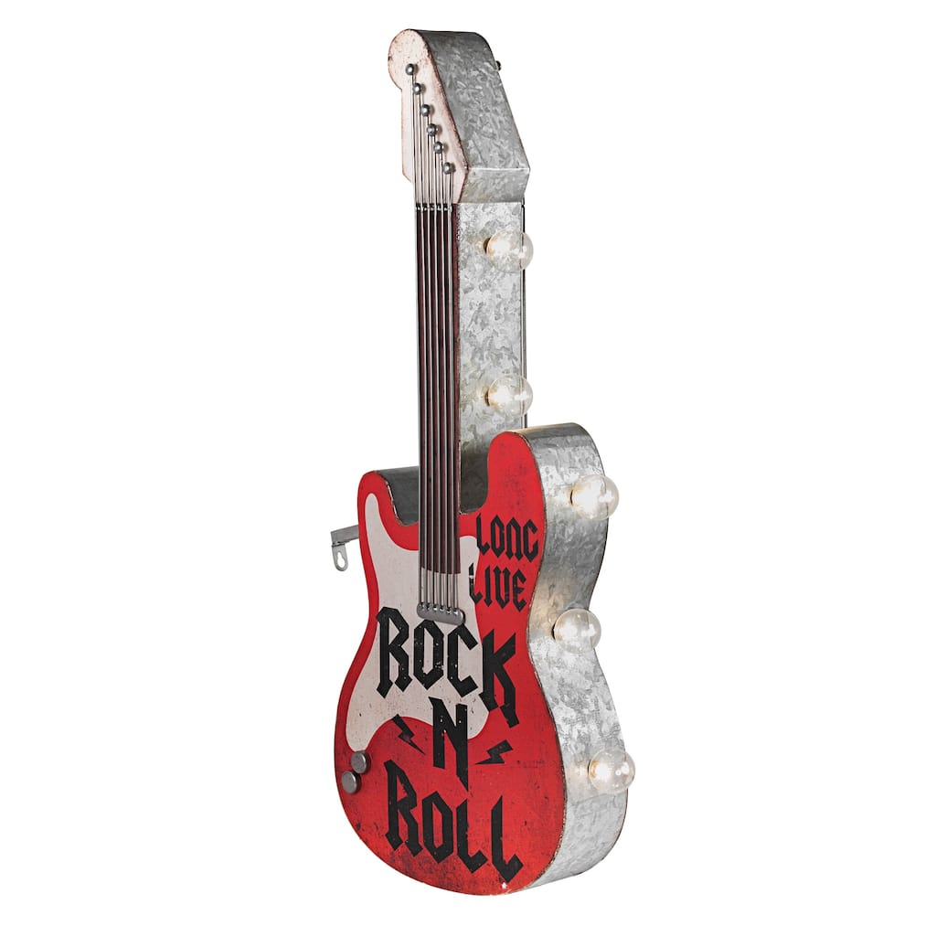 Rock n Roll Guitar Vintage LED Marquee Sign (25" x 10")