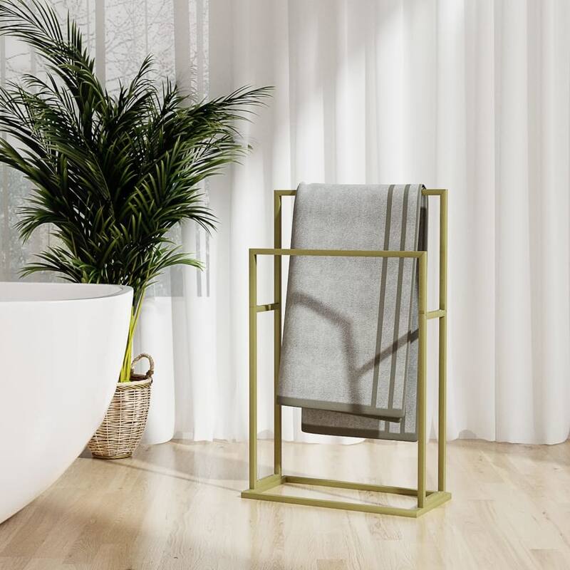 vidaXL Towel Rack Freestanding 2 Tier Towel Holder Stand for Bathroom Iron - Gold 18.9" x 9.4" x 30.9"