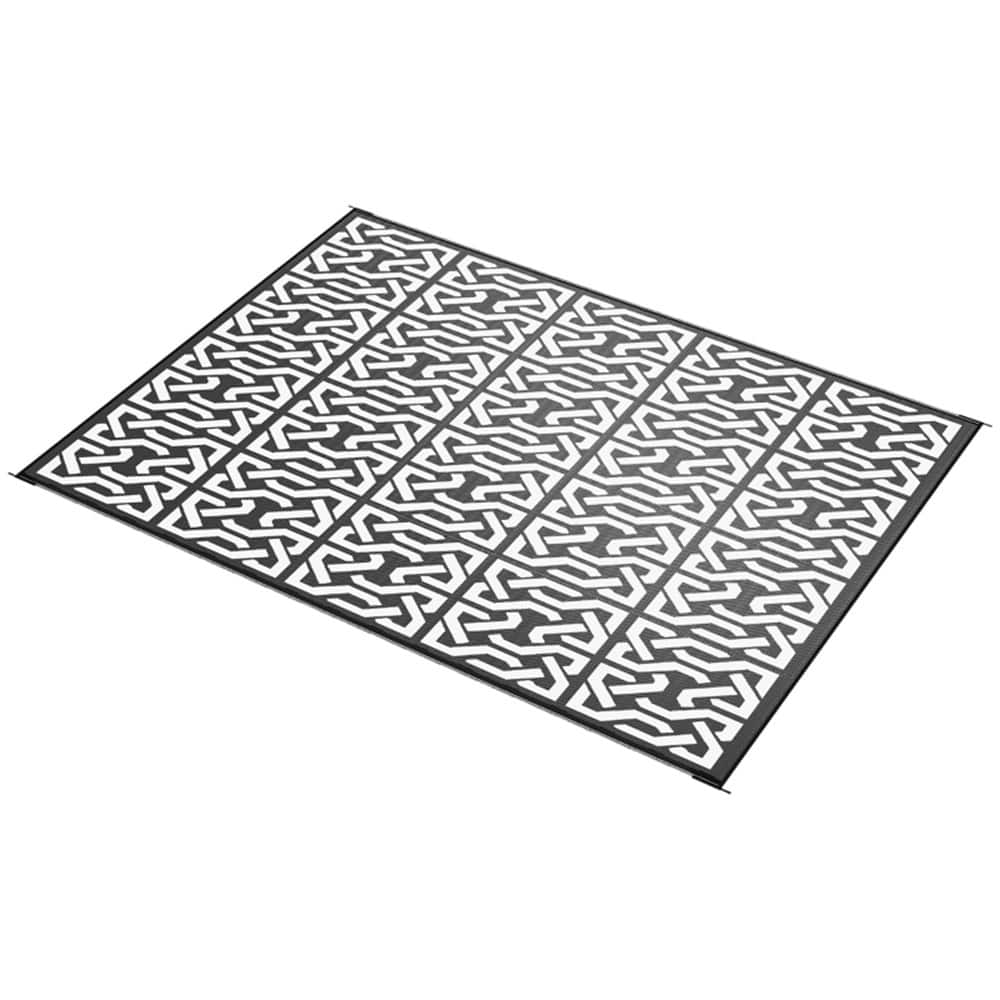 Black & White Chain Pattern Outdoor Rug Waterproof, Foldable Reversible, Portable Picnic Camping, Beach Mat with Carry Bag