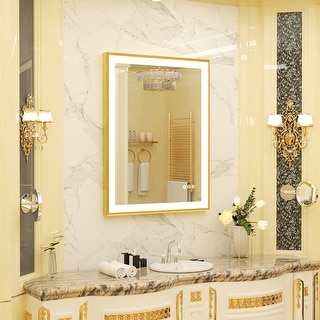 Round Gold Frame LED Bathroom Mirror with Light, Anti-fog - On Sale - Bed Bath & Beyond - 37839117
