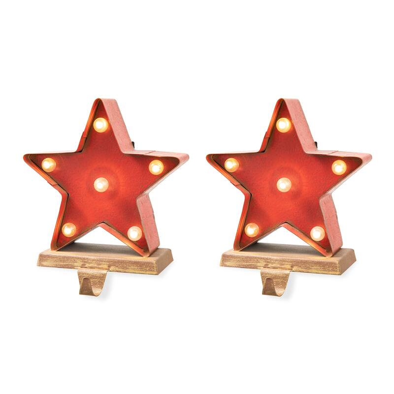 Glitzhome Christmas Marquee LED Star Snowman Tree Gingerbread Stocking Holders Mantel Ornament