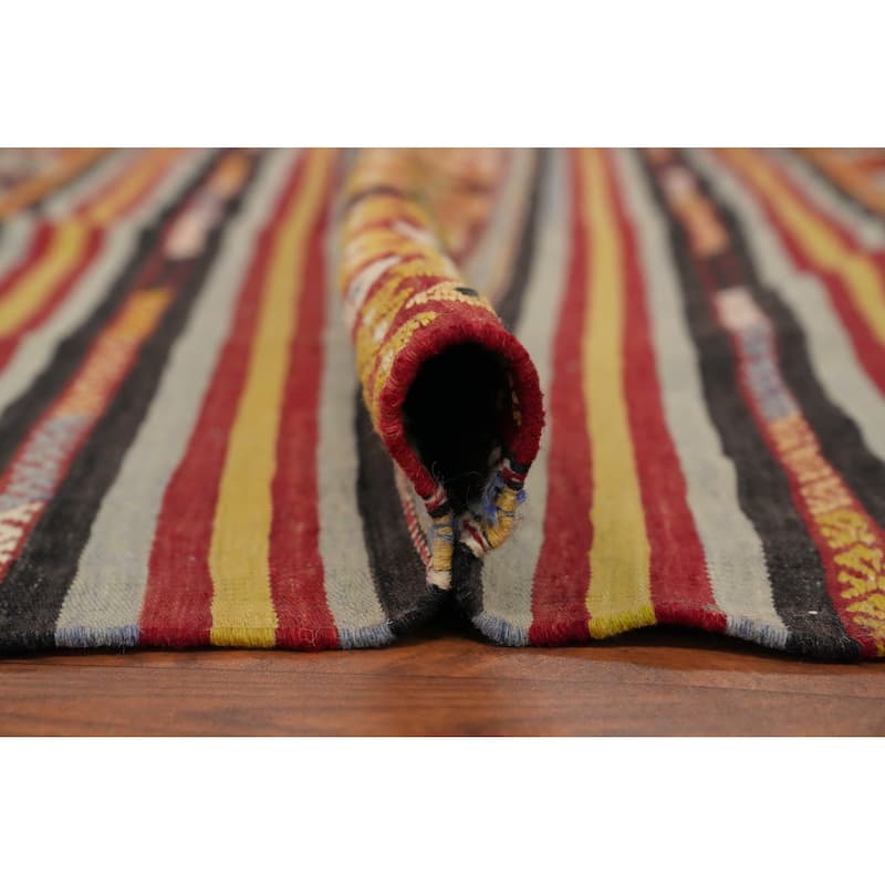 Hand Woven Oriental 100% Wool Carpet Southwestern Tribal Multi-Colored Kilim Area Rug - 9' 8'' X 4' 11''