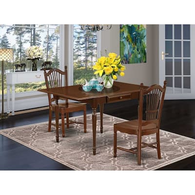 HomeStock 3-Piece Mahogany Finish Solid Wood Top With Dropleaf Dining Table Set