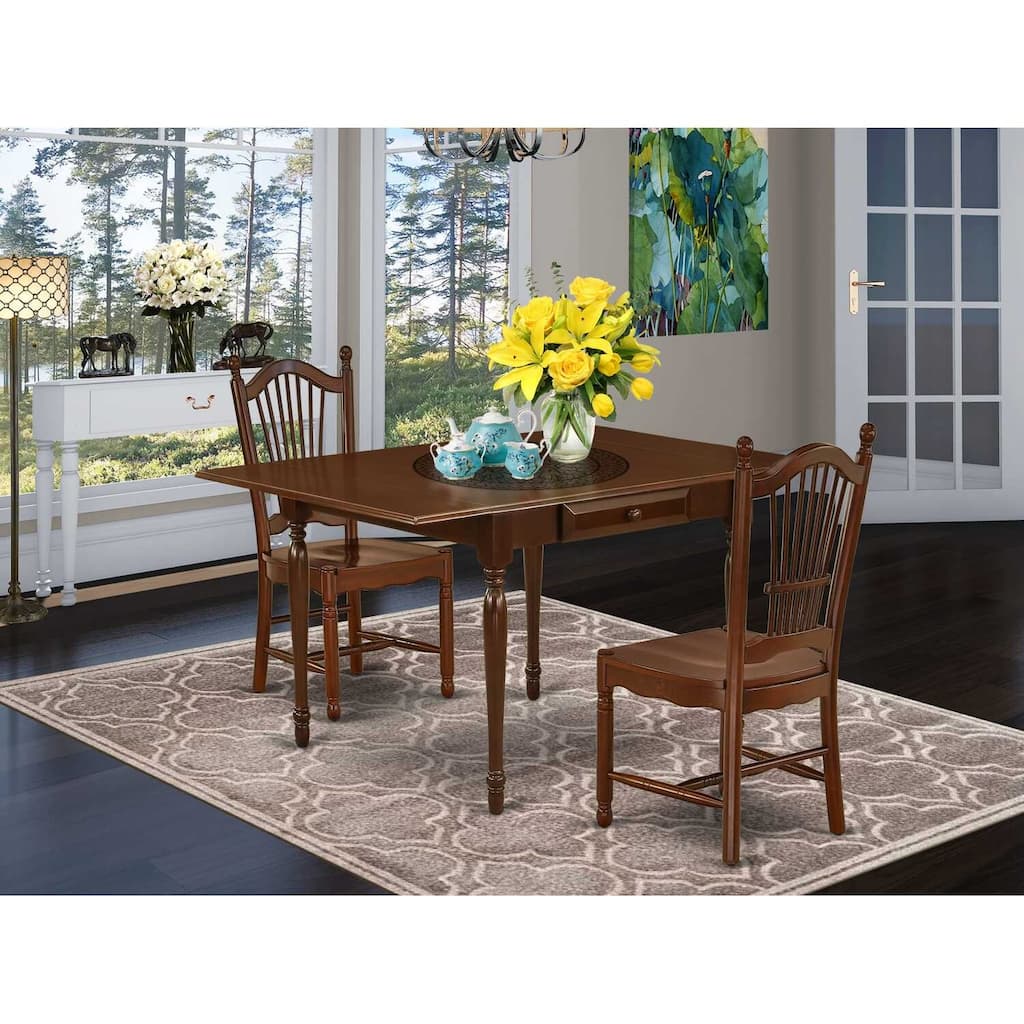 HomeStock 3-Piece Mahogany Finish Solid Wood Top With Dropleaf Dining Table Set