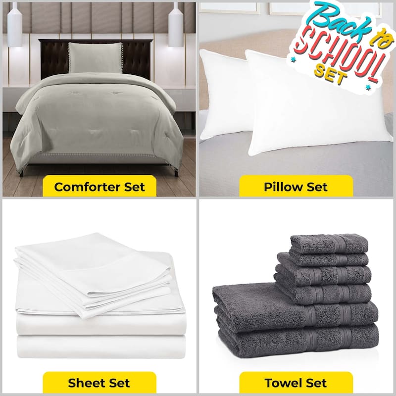 Superior Back To School Kit, Stress-Free Dorm Bundle, Twin/ Twin XL, Grey - Twin - Twin XL