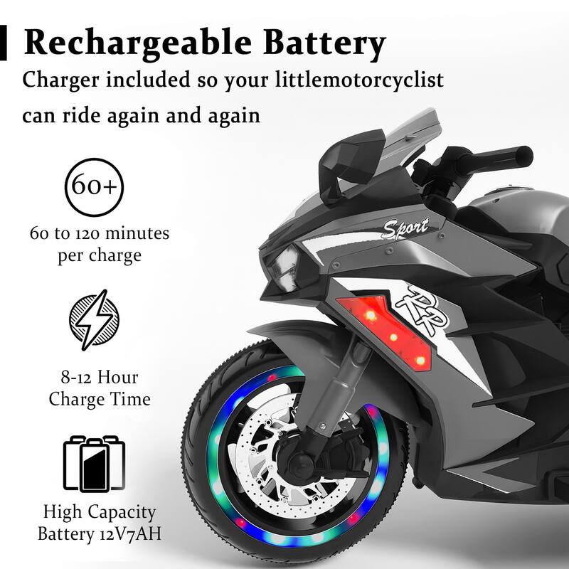 12V Electric Motorcycle for Kids, Three Wheels Battery Powered Ride On Motorbike