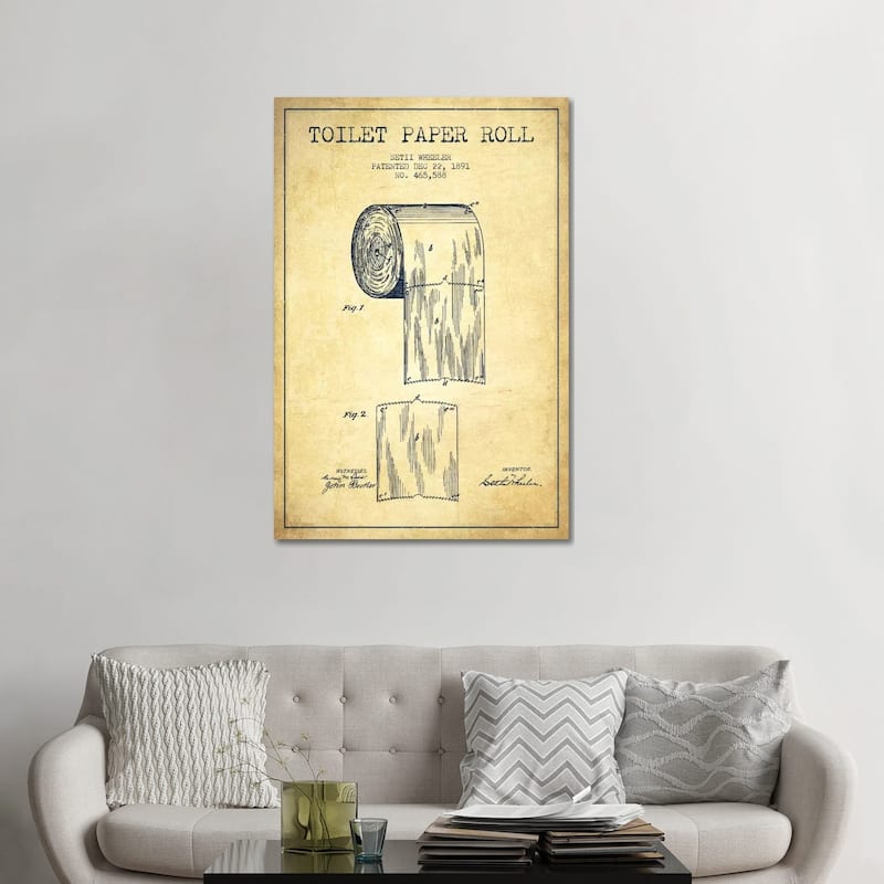 iCanvas "Toilet Paper Vintage Patent Blueprint" by Aged Pixel Canvas Print - 48x32x1.5