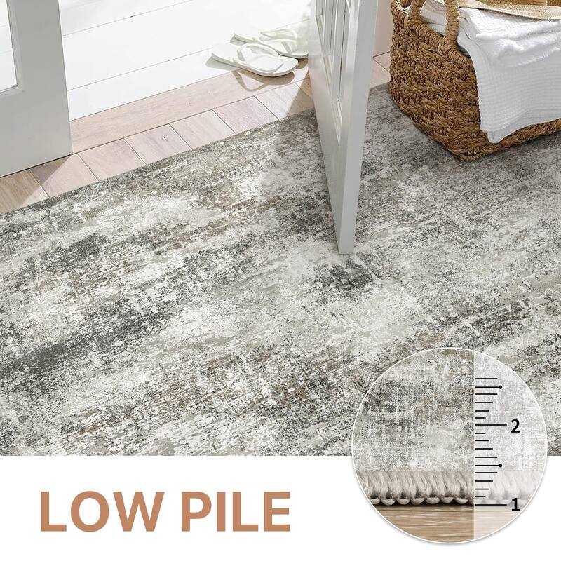 Mcow Vintage Floral Low-Pile Machine Washable Non-Slip Area Rug
