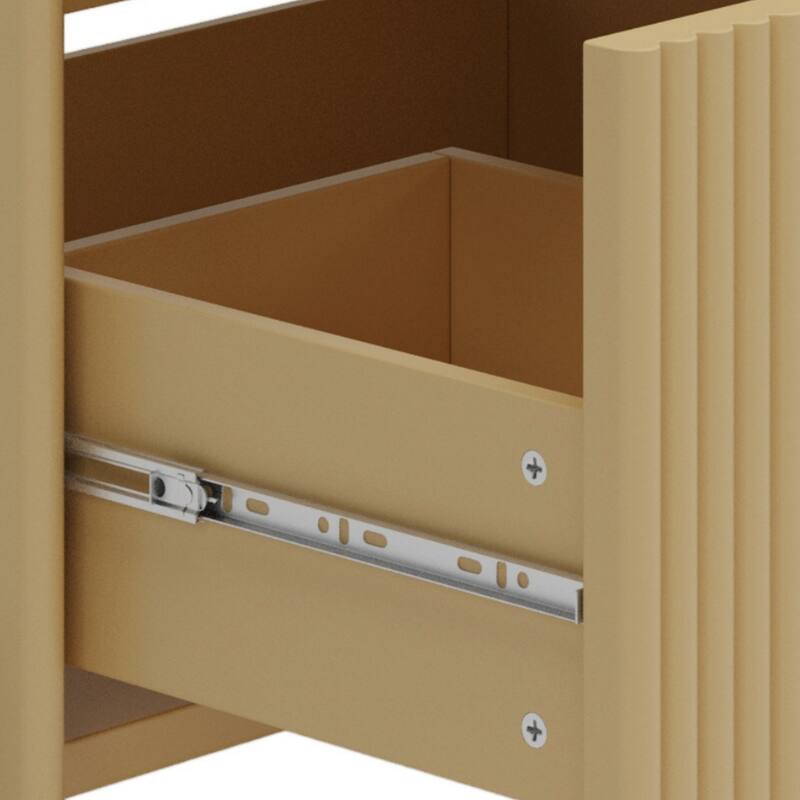 Bathroom Vanity with Ceramic Sink, Freestanding Bathroom Storage Cabinet, Fluted Bathroom Vanity with 2 Full-Extension Drawers